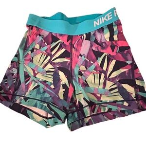Nike Pro Dri-FIT Compression Shorts Multi-Colour Print Teal Waistband - Small
